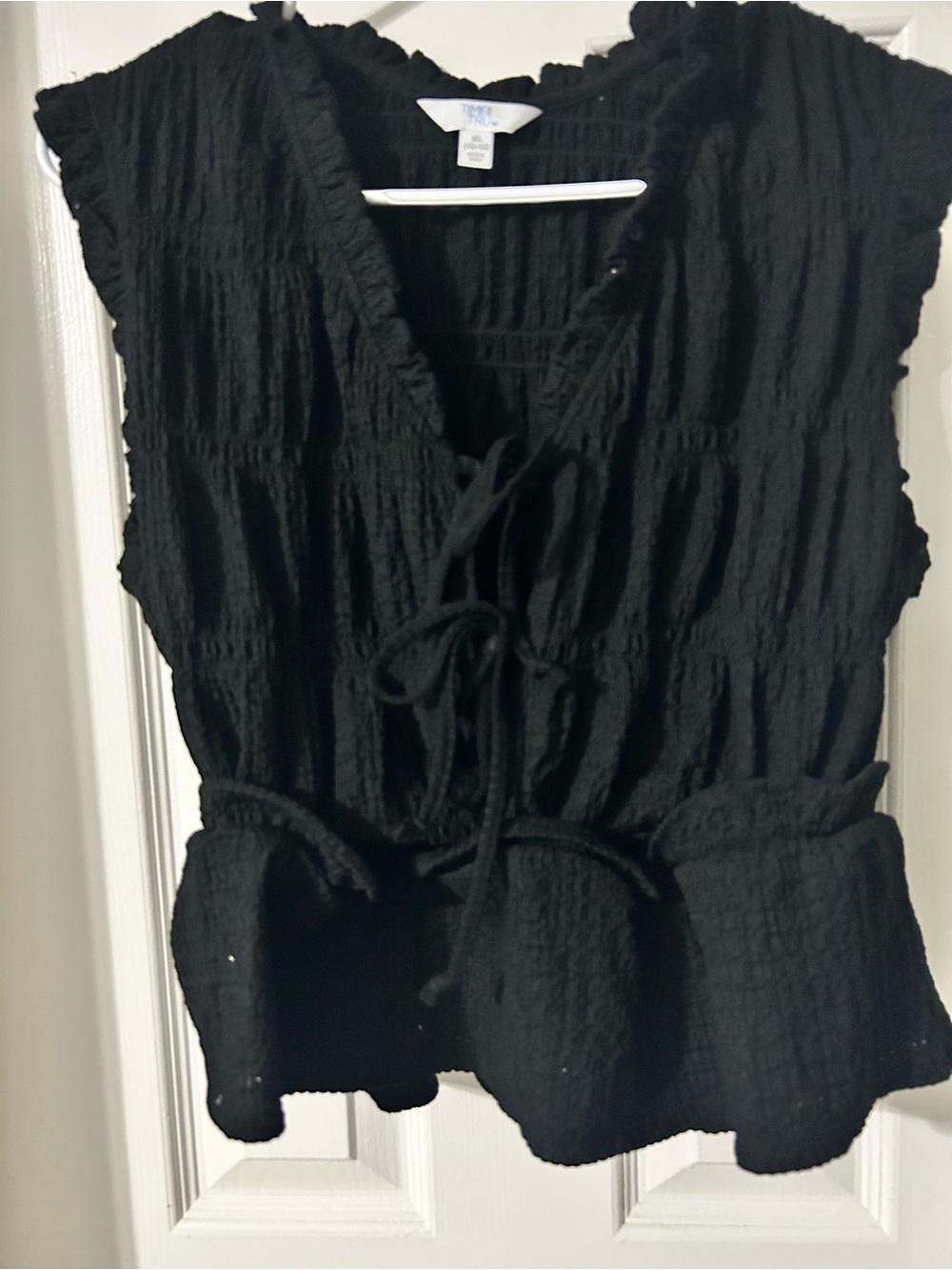 Black Textured Tie-Front Peplum Camisole